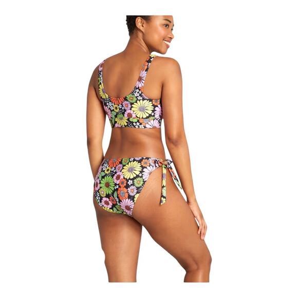 ModCloth NIP Chic Hipster Black Floral  Fiona Tie-Side Bikini Bottom Size Small - Picture 1 of 12